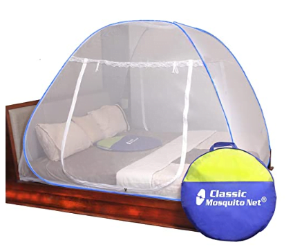 Classic Mosquito Net Foldable King Size (Double Bed) with Free Saviours - (Blue)