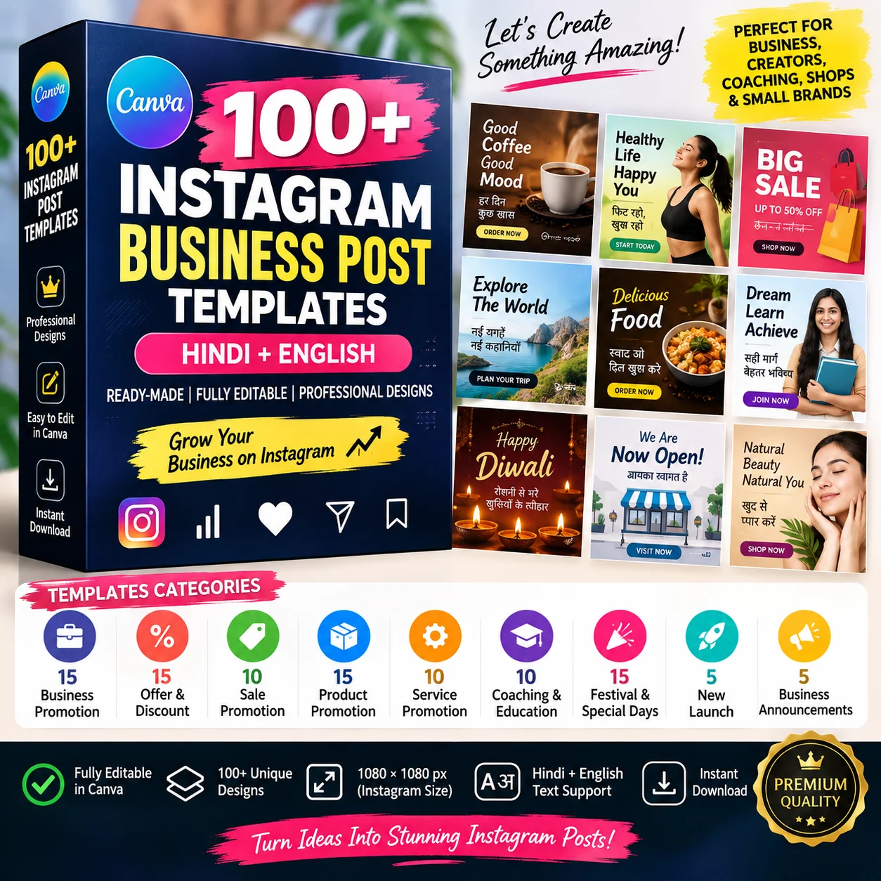 100+ Instagram Business Post Canva Templates – Hindi + English